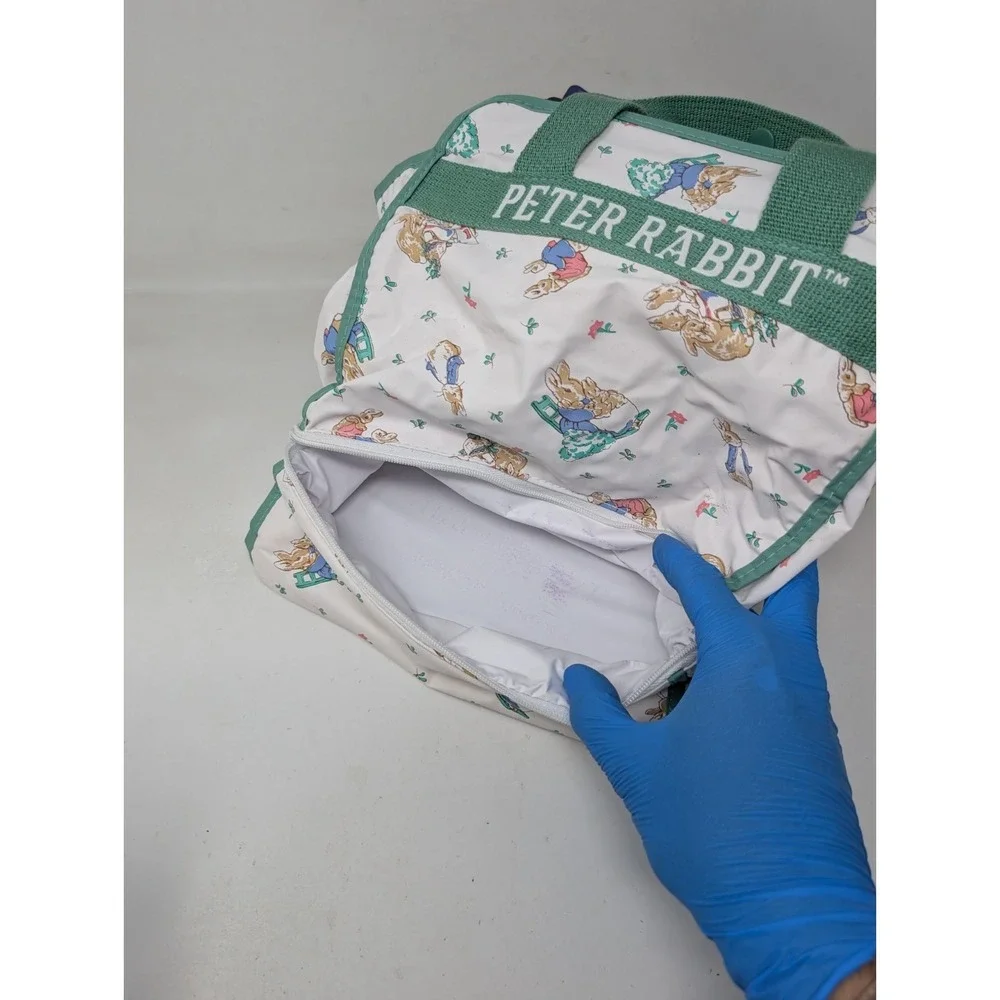 Vintage Beatrix Potter Peter Rabbit Mint Green Vinyl Baby Bottle Diaper Bag Tote